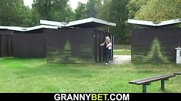 Busty 70 years old blonde takes it from behind
